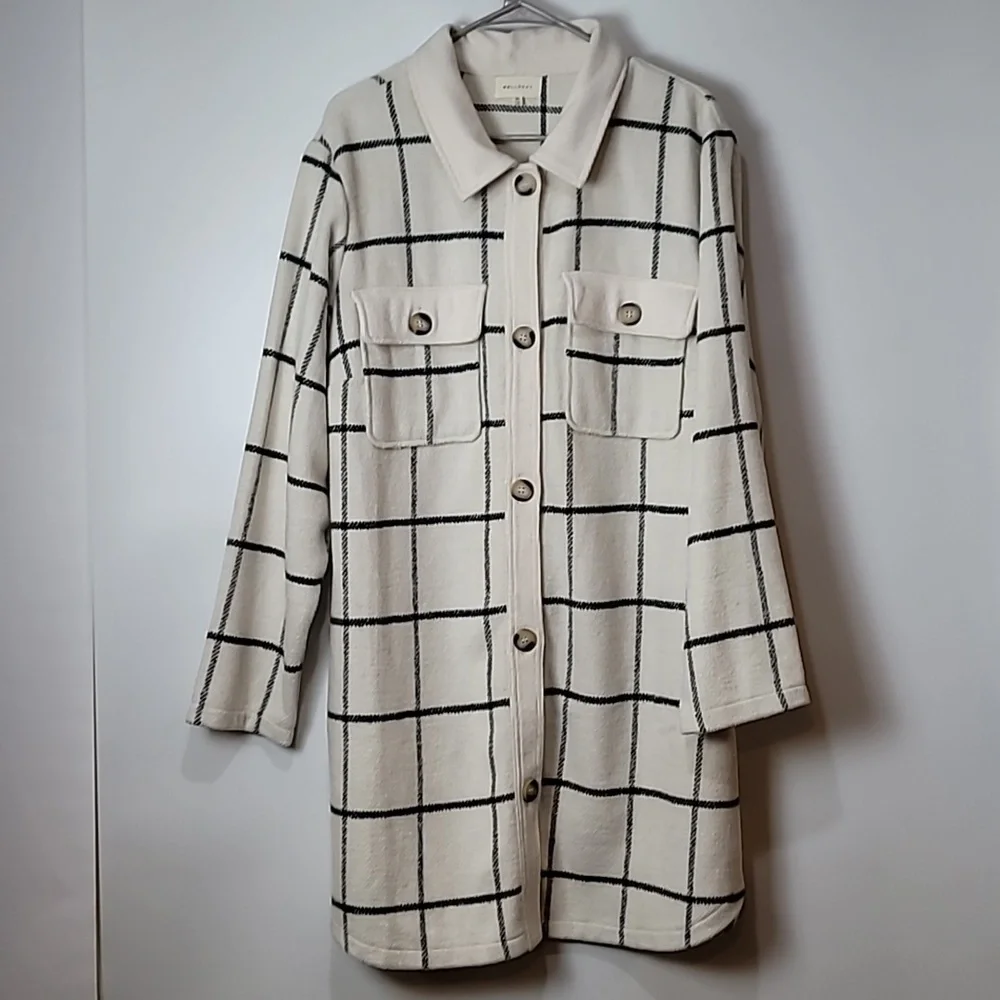 Nordstrom Melloday Ivory & Black Grid like patternJacket with Side Seam Pockets - Picture 4 of 16